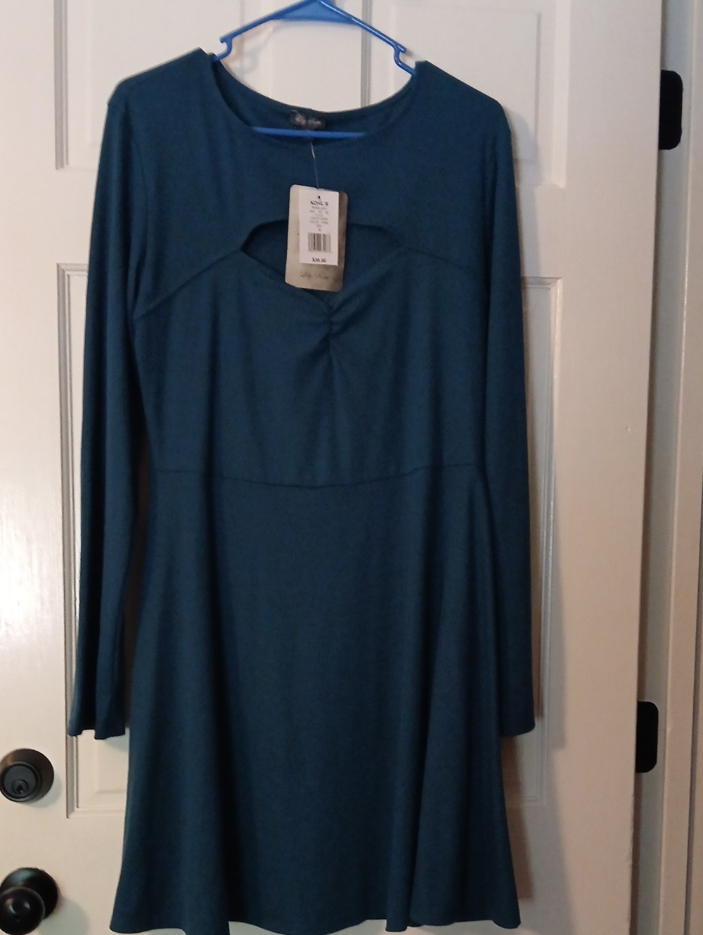 Lily Rose Teal Long Sleeve Keyhole Swing Dress